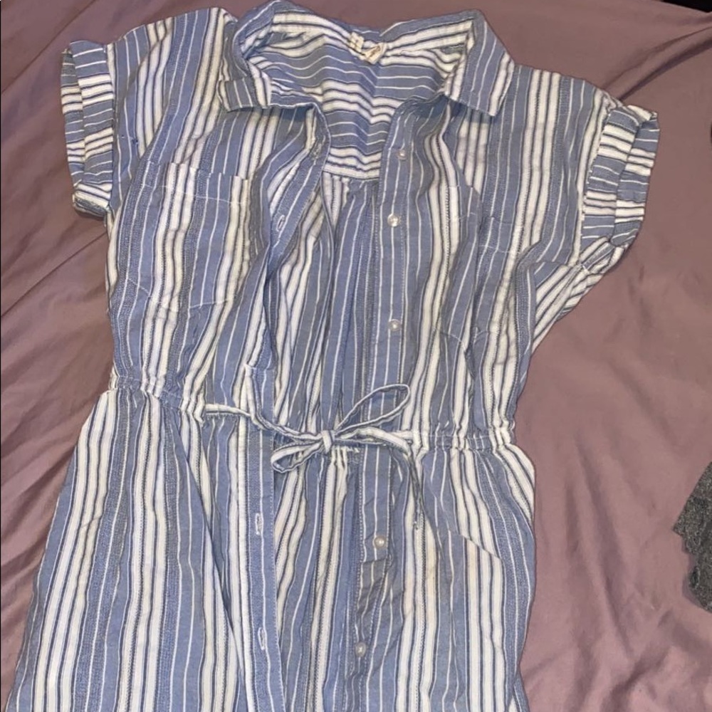 light blue stripped medium long dress